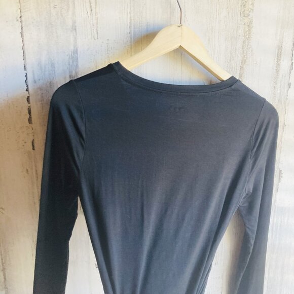 NWOT Three Dots Wrap Knit Top XS Black Tee Long Sleeve Sash Belted Jersey Knit - Picture 6 of 9